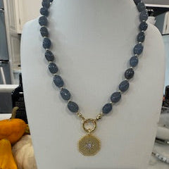 Teal Necklace With Hexagon Charm